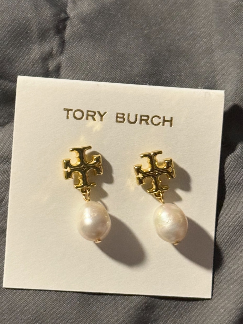 Tory Burch Gold-plate Logo Drop Earrings with Pearl